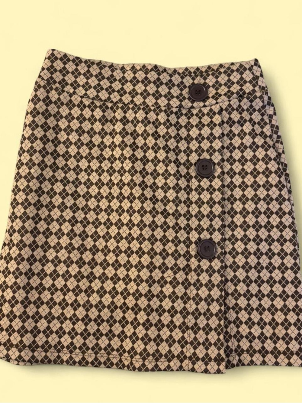 Pink Rose Black and Cream Check Button-Front Mini Skirt